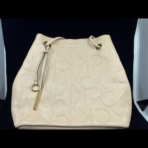 Calvin Klein pink beige tote + zip pouch smooth leather gabrianna